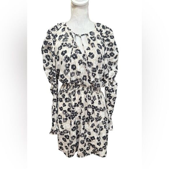 Ted Baker Felici Ruched Detailed Black and White Mini Dress, Size TB 3 US 8-10 - Picture 2 of 6